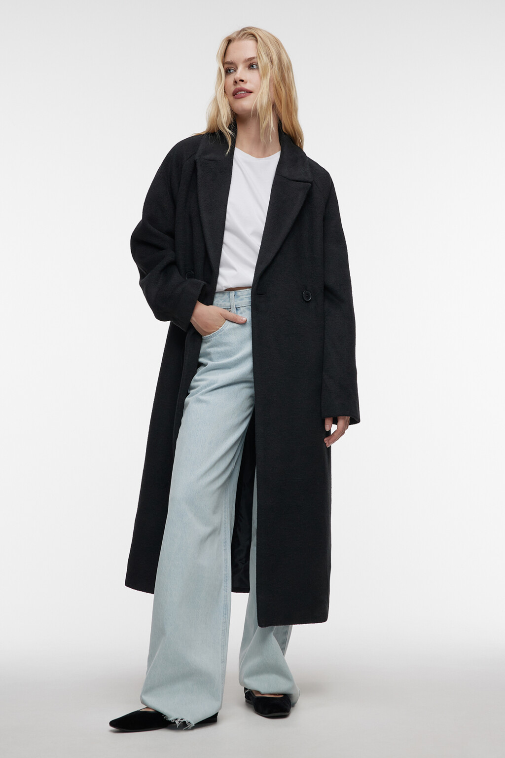 Пальто классическое с широким поясом - цвет черный - 1