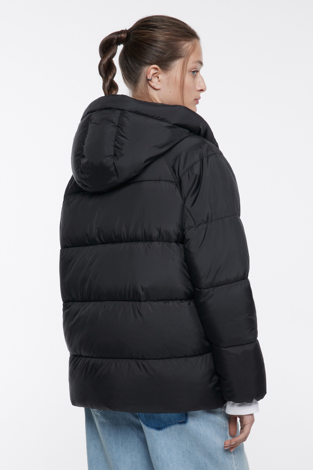 Куртка oversize стеганая утепленная с капюшоном - цвет черный - 4