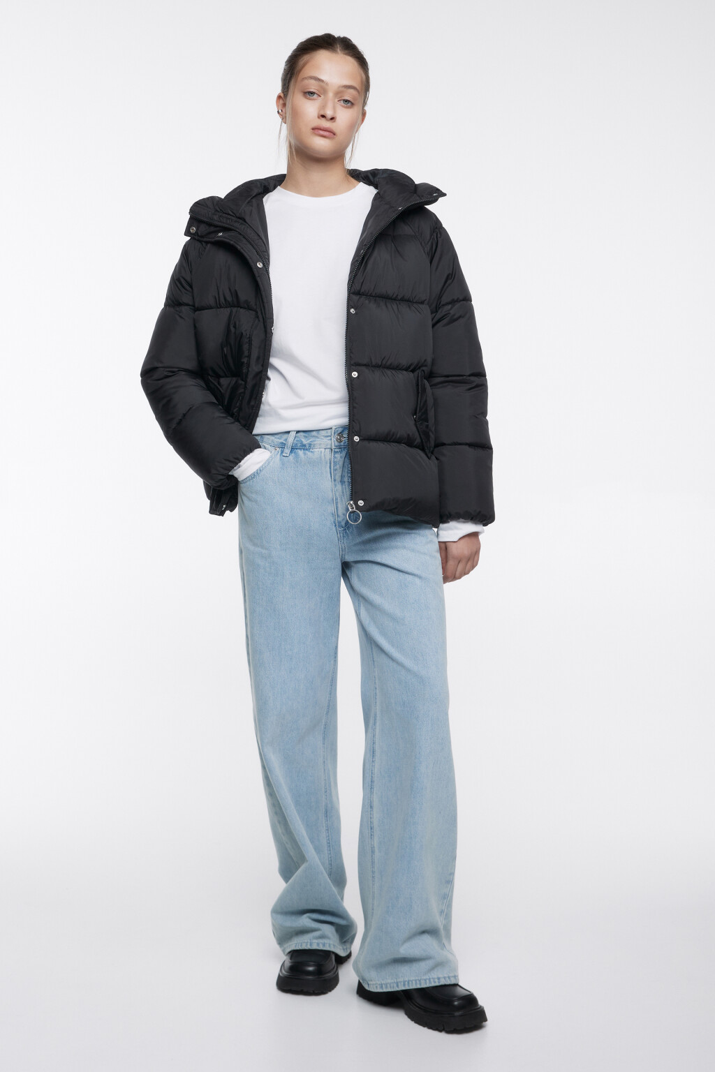 Куртка oversize стеганая утепленная с капюшоном - цвет черный - 5