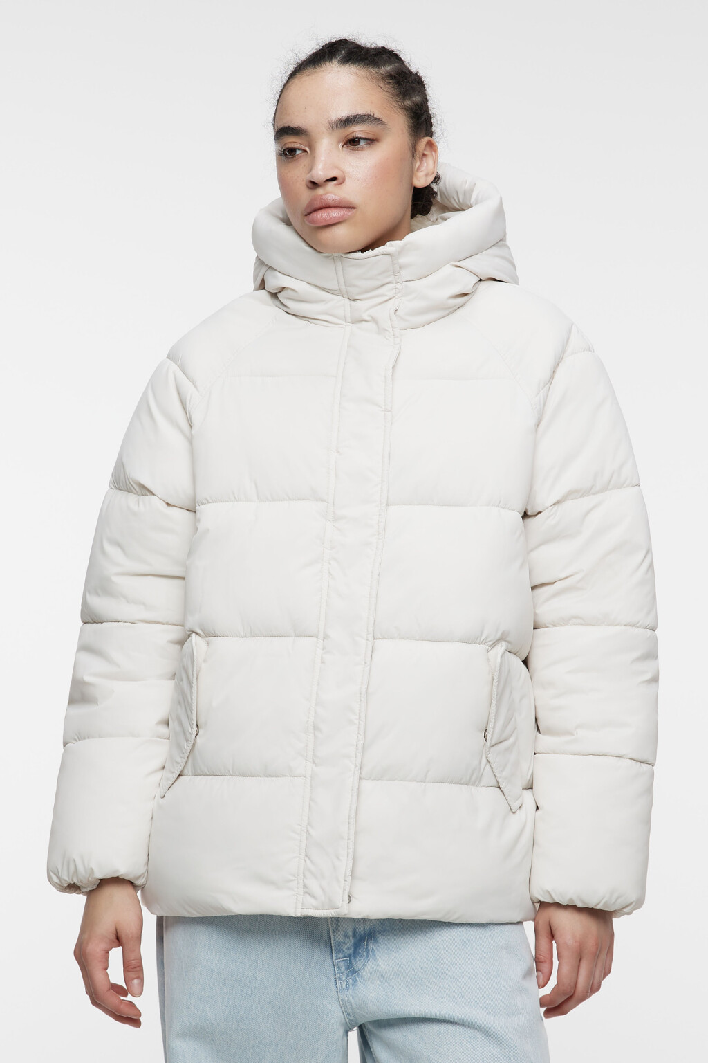 Куртка oversize стеганая утепленная с капюшоном - цвет молочный - 2