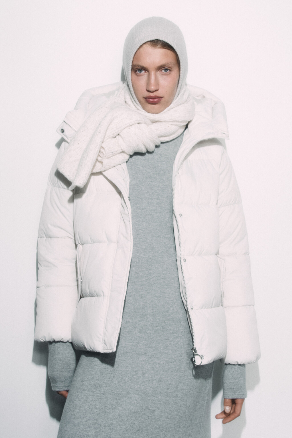 Куртка oversize стеганая утепленная с капюшоном - цвет молочный - 10