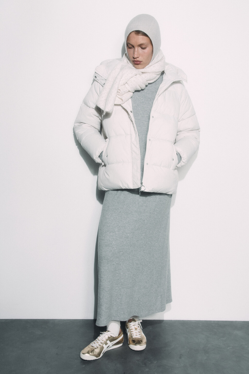 Куртка oversize стеганая утепленная с капюшоном - цвет молочный - 8