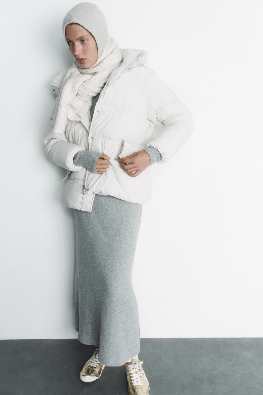 Куртка oversize стеганая утепленная с капюшоном - цвет молочный - 9