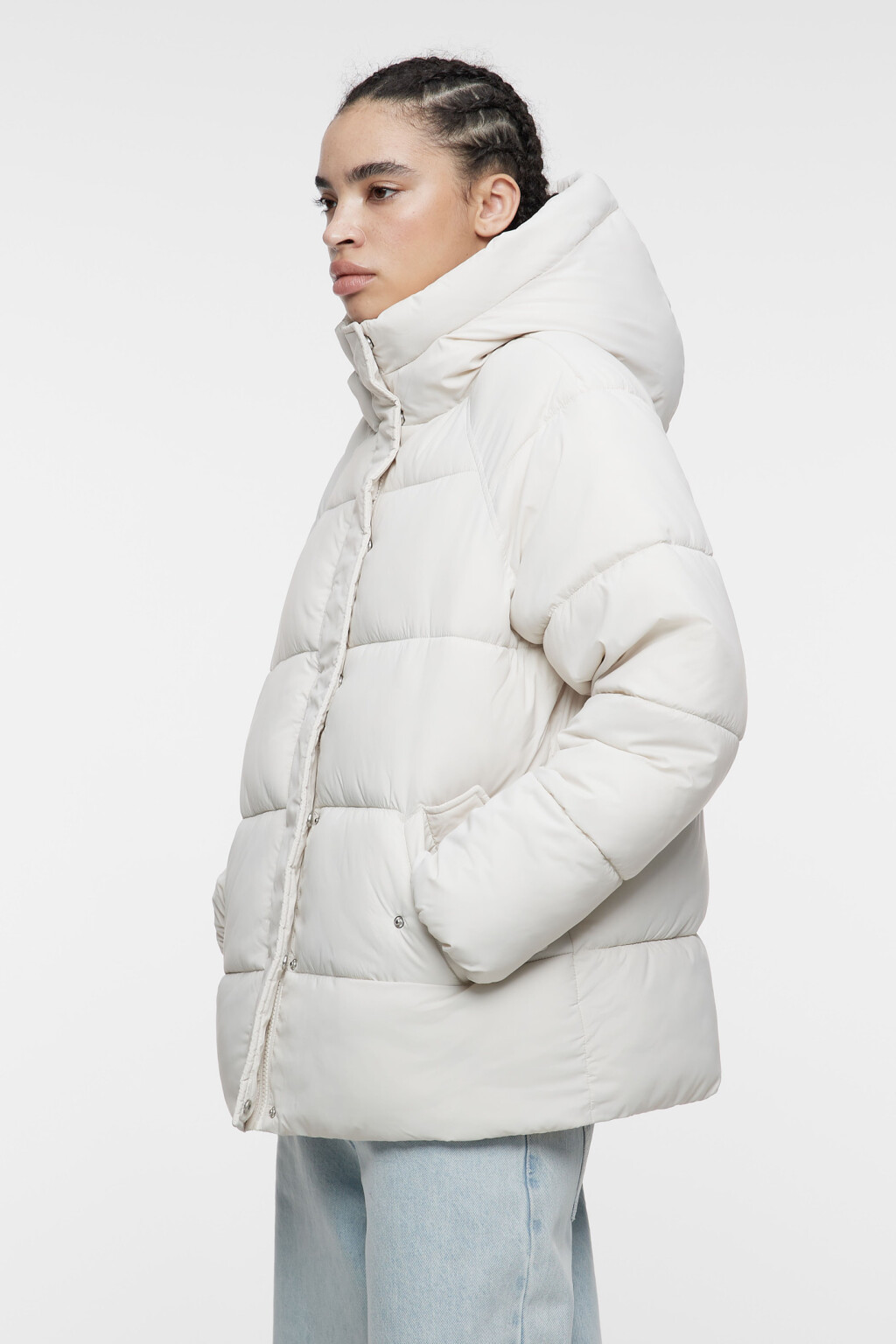 Куртка oversize стеганая утепленная с капюшоном - цвет молочный - 3
