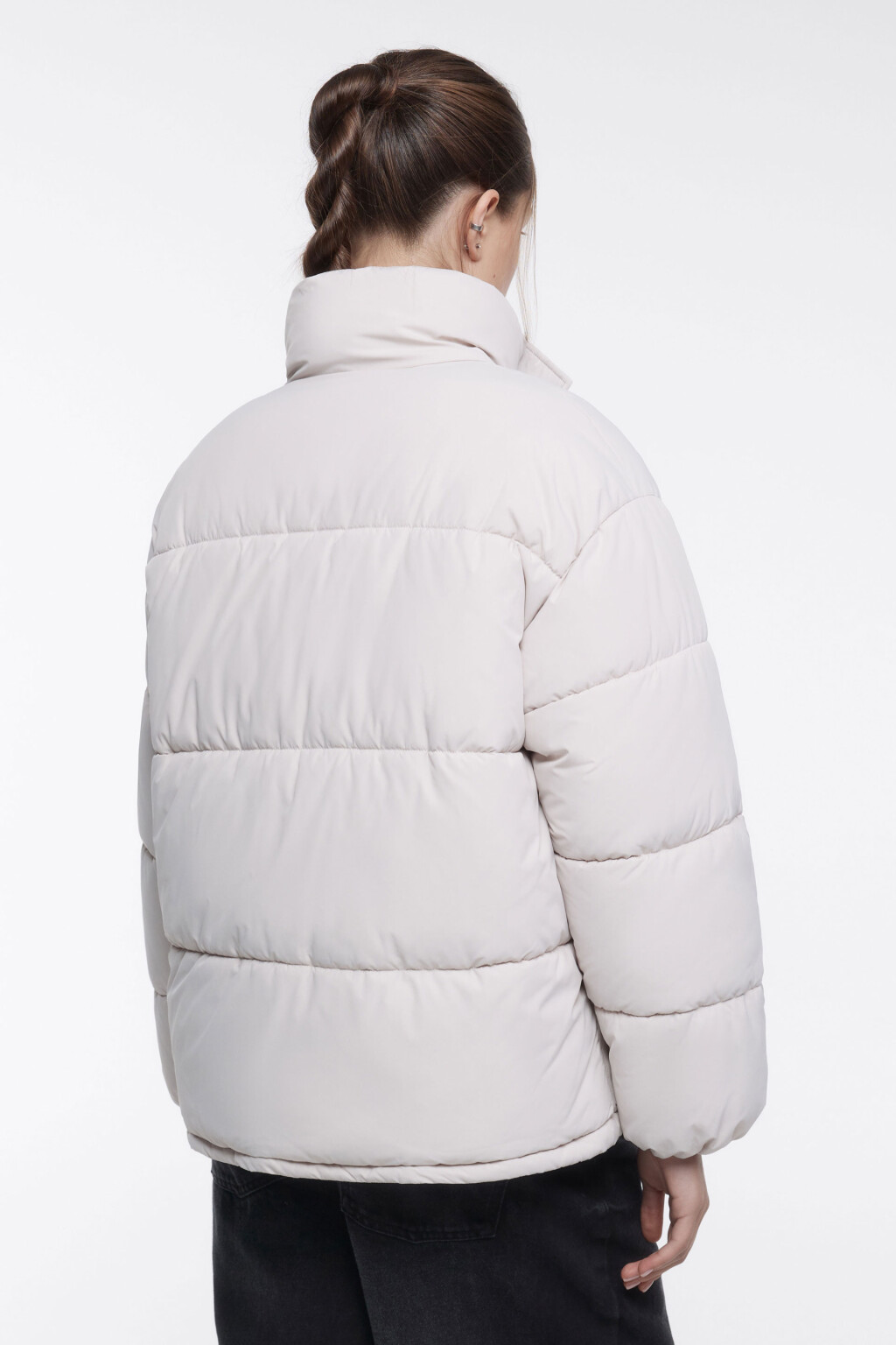 Куртка oversize короткая стеганая с воротником-стойкой - цвет бежевый - 4