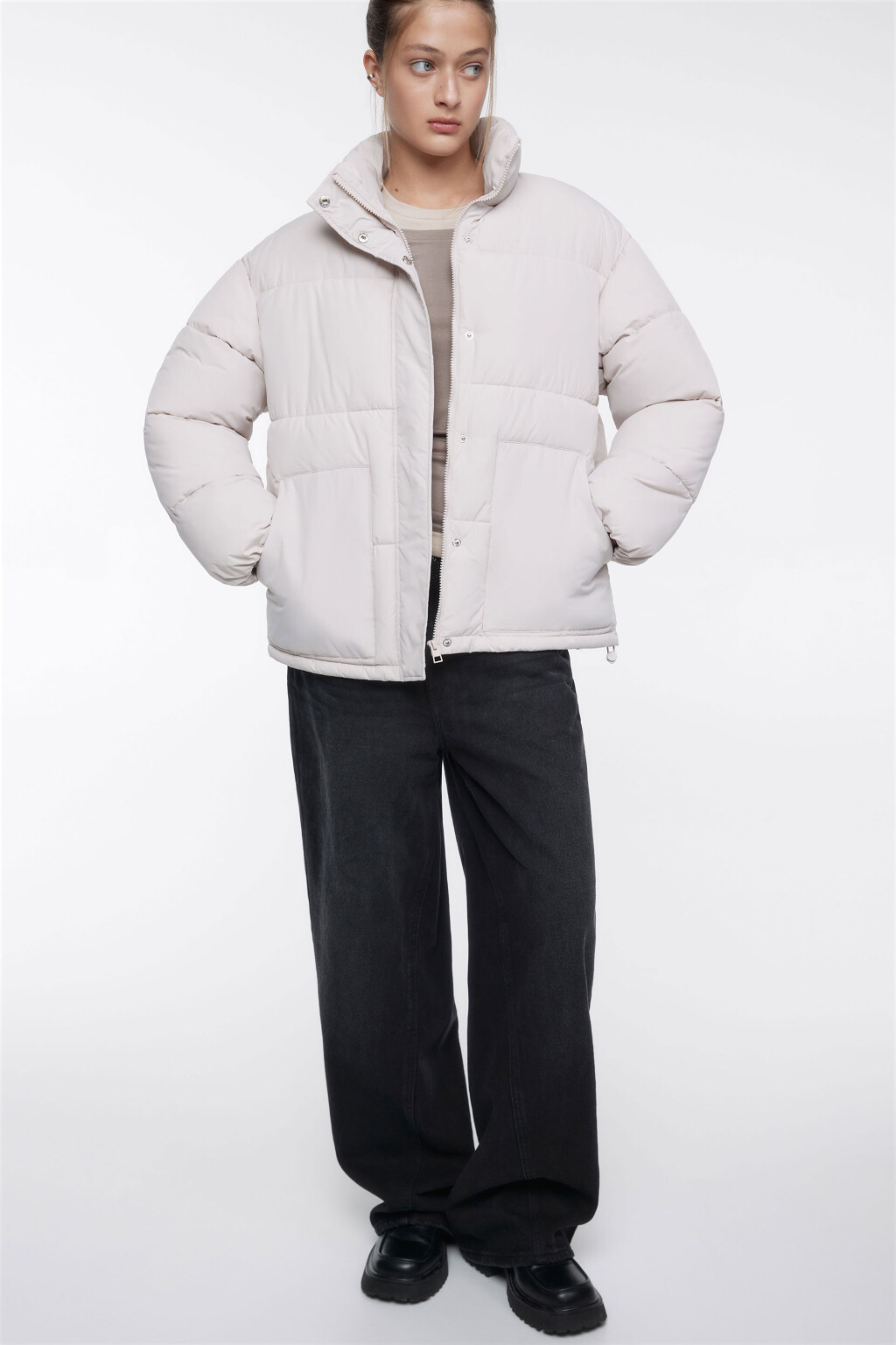 Куртка oversize короткая стеганая с воротником-стойкой - цвет бежевый - 5