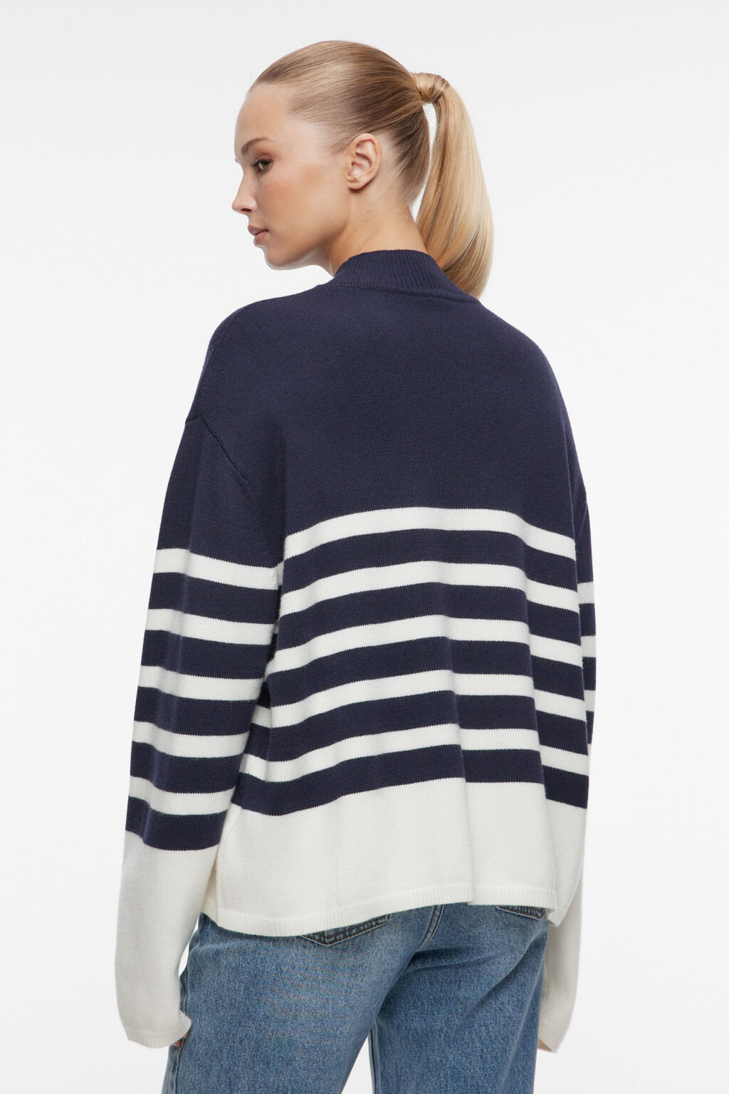 Свитер вязаный вискозный с коротким воротником - цвет синий - 3