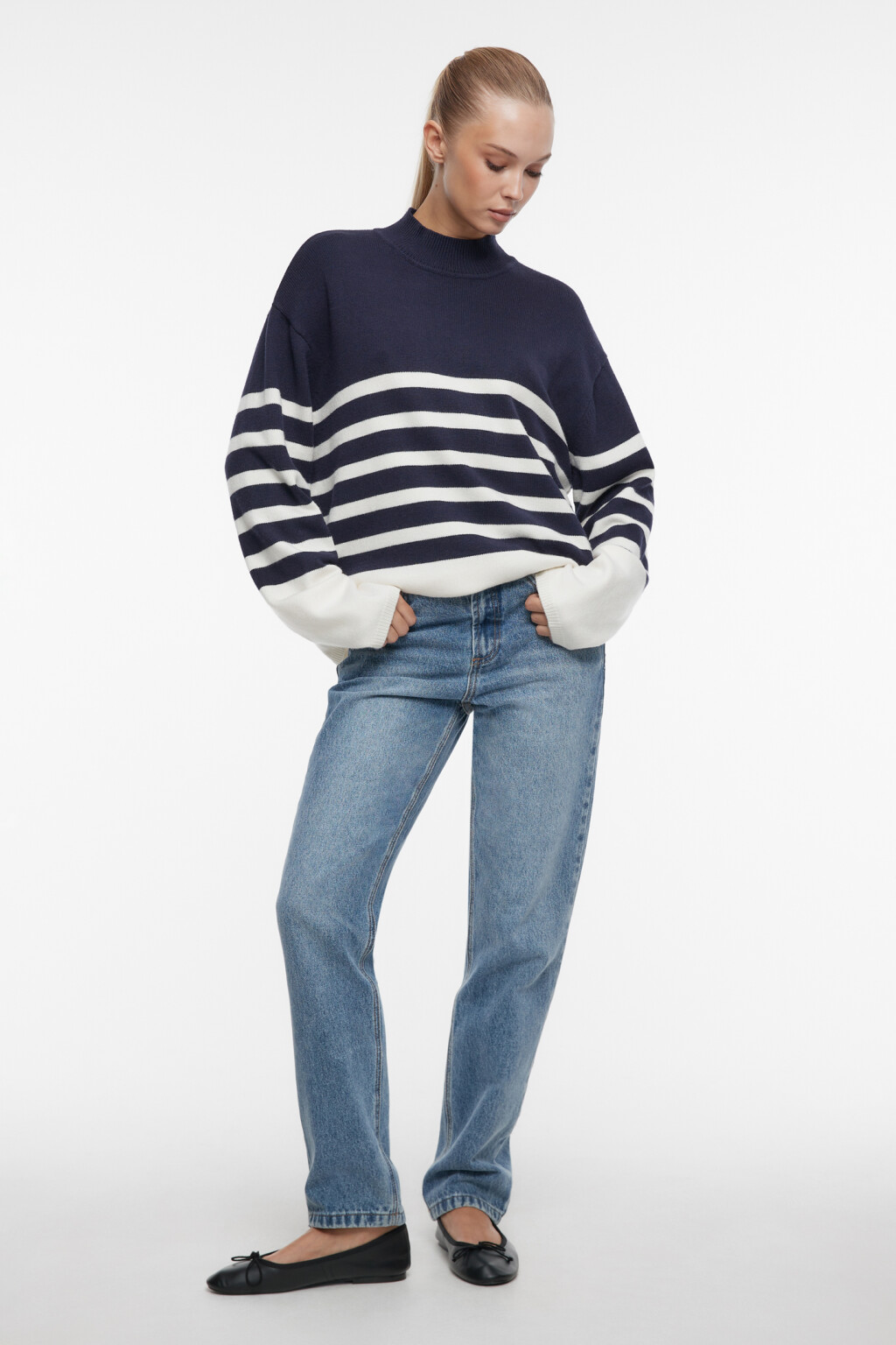 Свитер вязаный вискозный с коротким воротником - цвет синий - 4