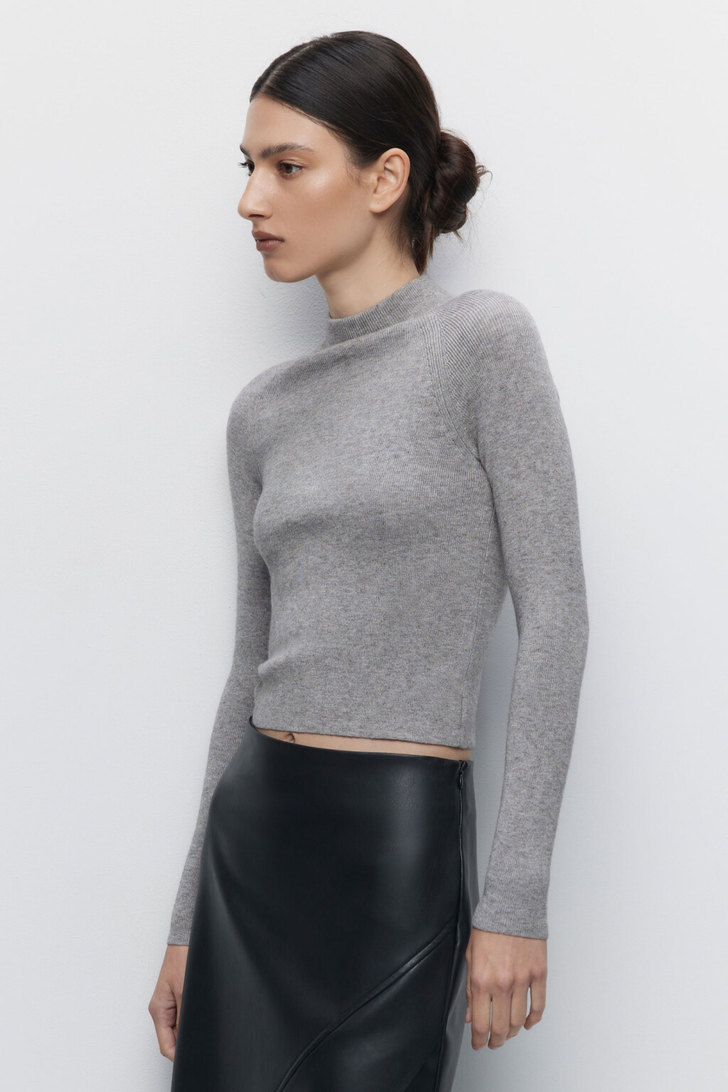 Водолазка вискозная облегающая с коротким воротником - цвет серый - 3