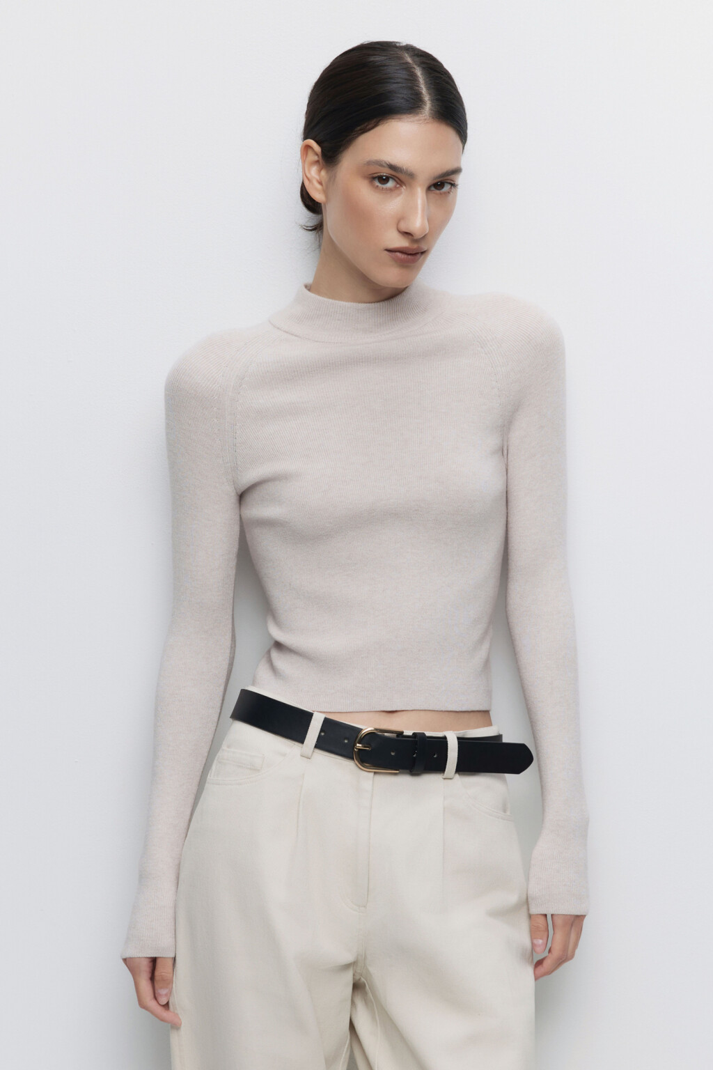 Водолазка вискозная облегающая с коротким воротником - цвет бежевый - 3