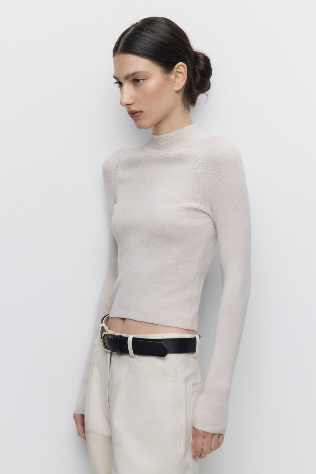 Водолазка вискозная облегающая с коротким воротником - цвет бежевый - 4