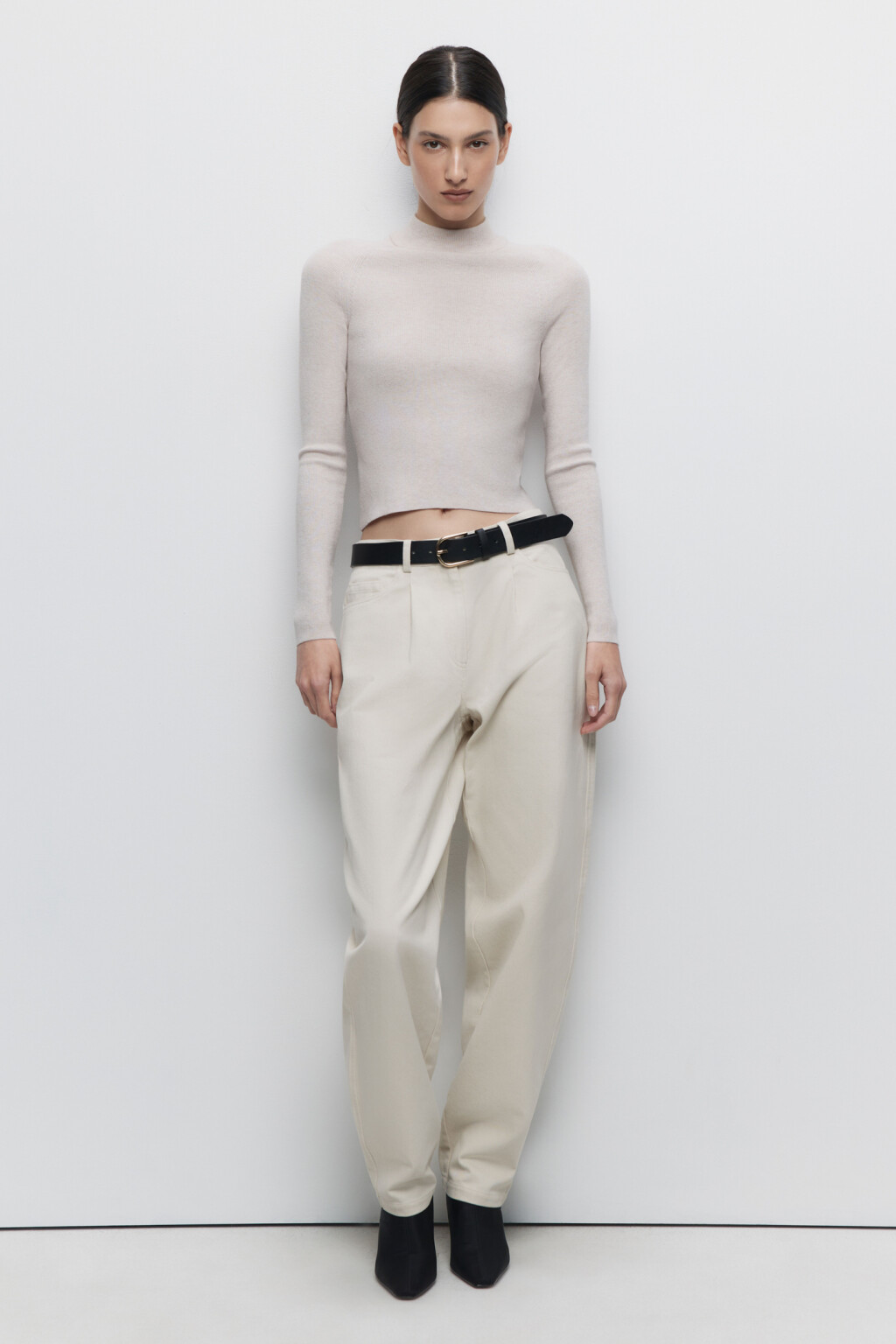 Водолазка вискозная облегающая с коротким воротником - цвет бежевый - 2