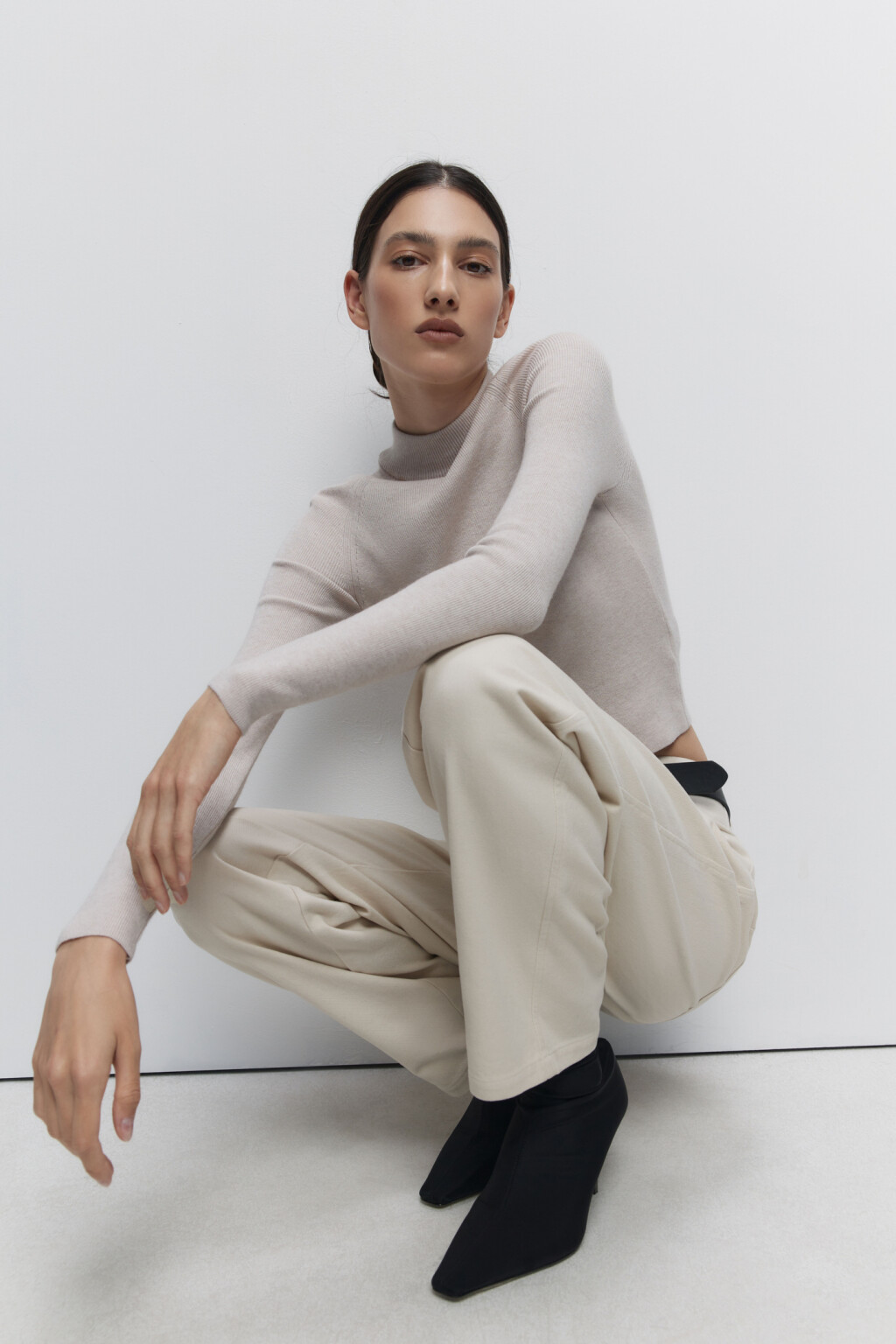 Водолазка вискозная облегающая с коротким воротником - цвет бежевый - 1