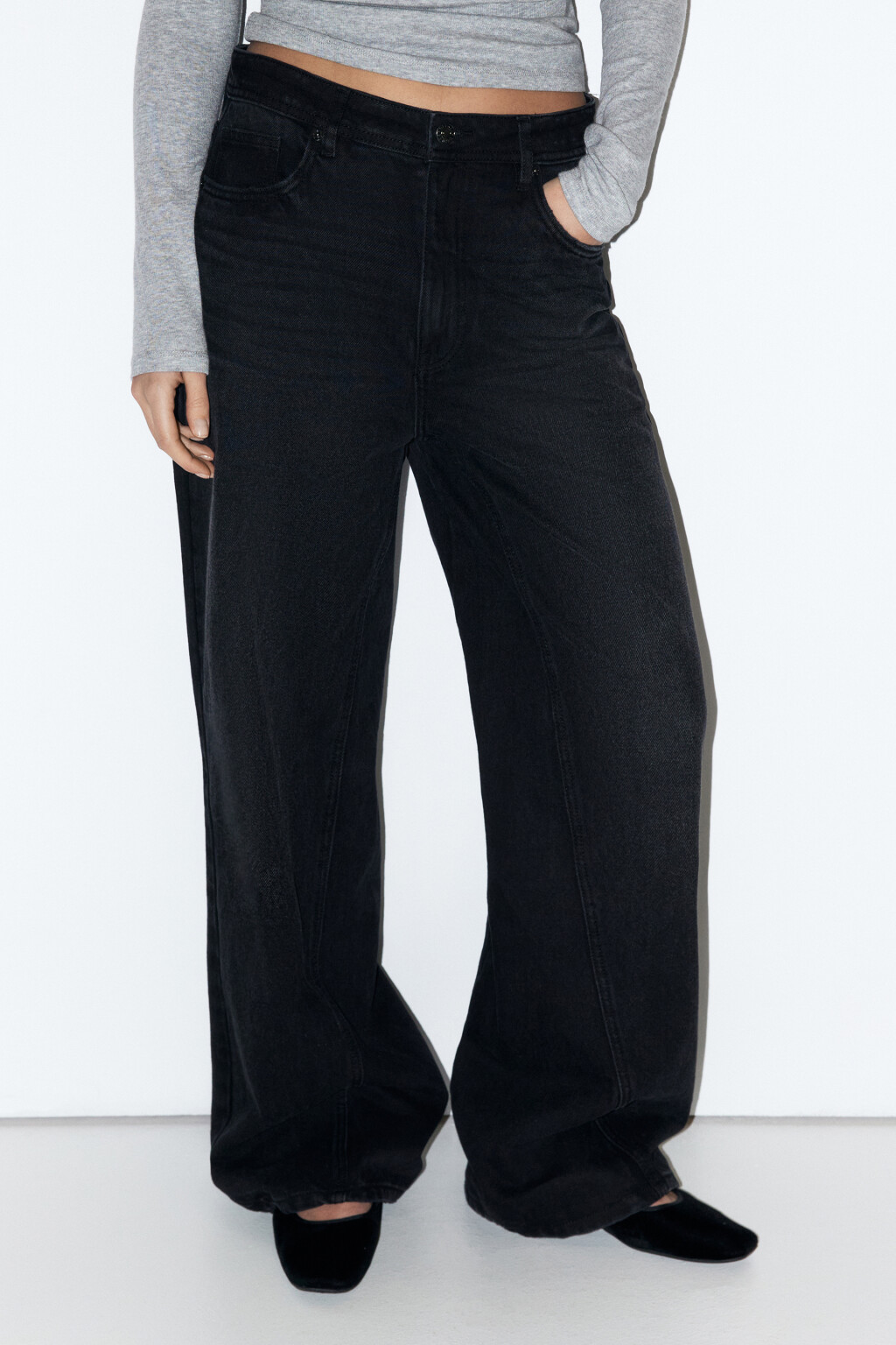 Джинсы wide широкие с перекрученным швом - цвет черный - 3