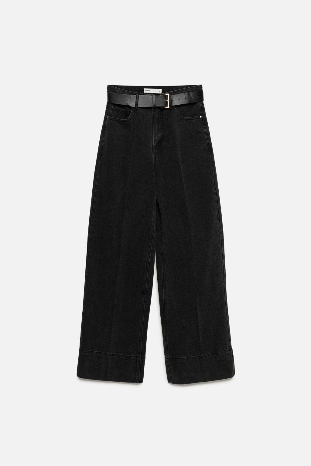 Джинсы широкие с высокой посадкой и ремнем из искусственной кожи - цвет серый - 8