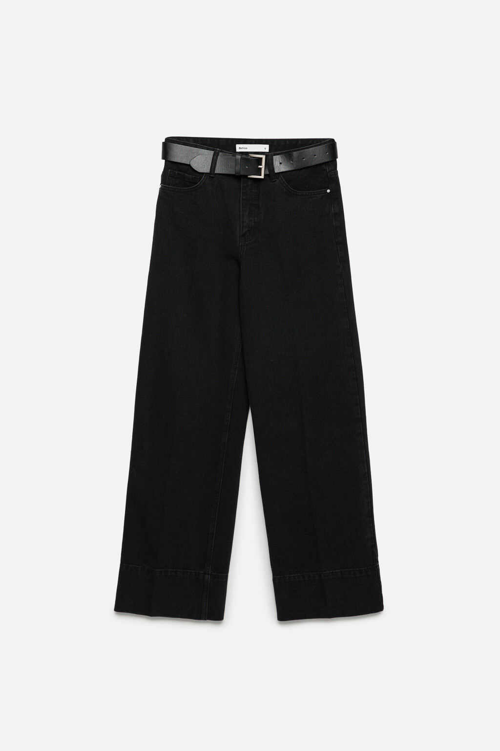 Джинсы широкие с высокой посадкой и ремнем из искусственной кожи - цвет черный - 7