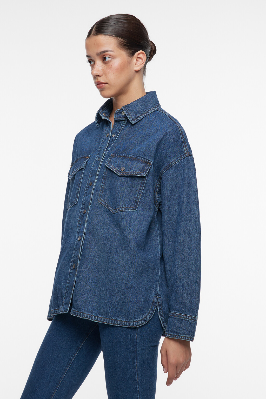 Рубашка oversize джинсовая с нагрудными карманами - цвет синий - 3