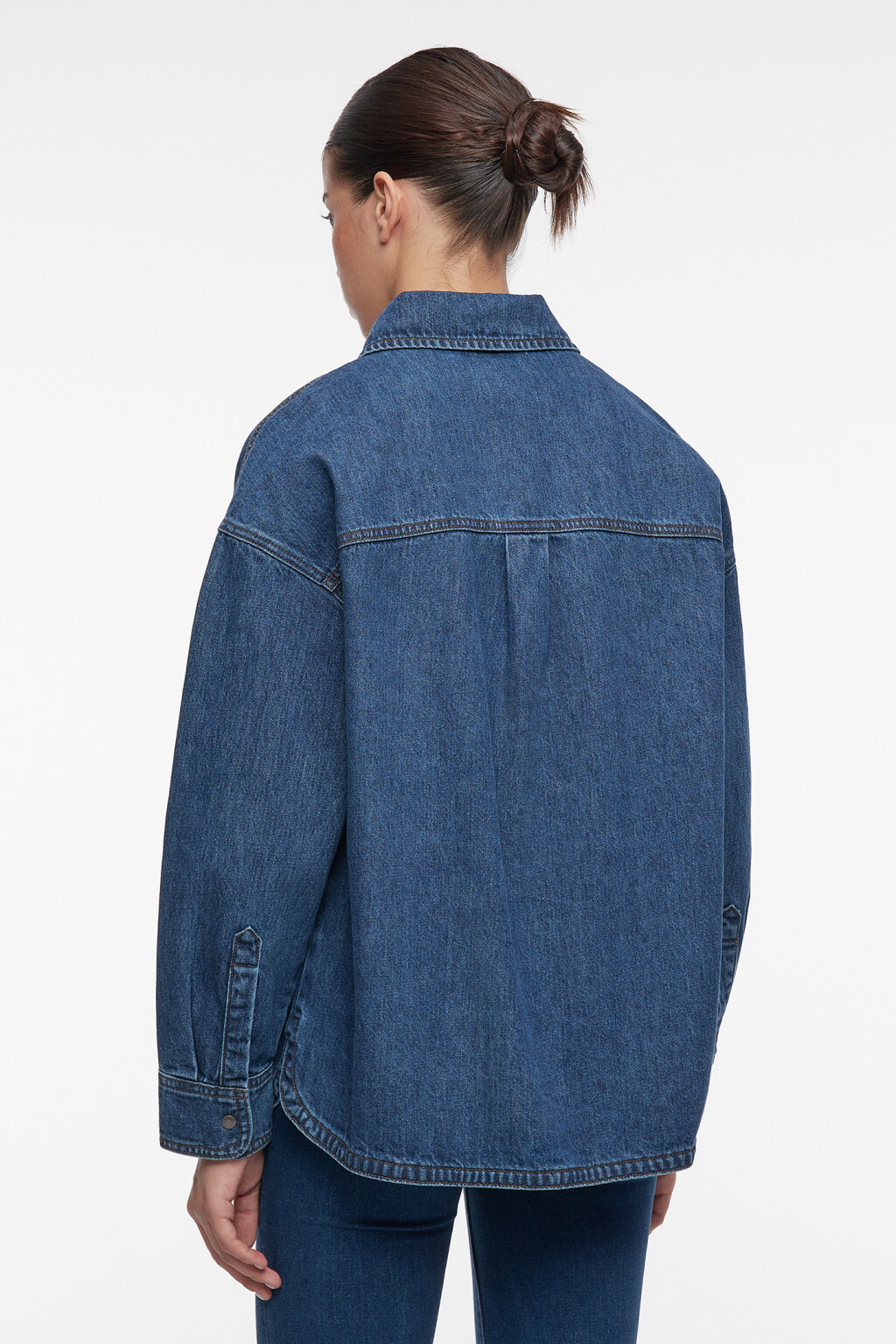 Рубашка oversize джинсовая с нагрудными карманами - цвет синий - 4
