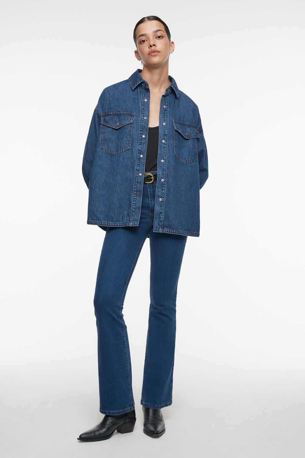 Рубашка oversize джинсовая с нагрудными карманами - цвет синий - 1
