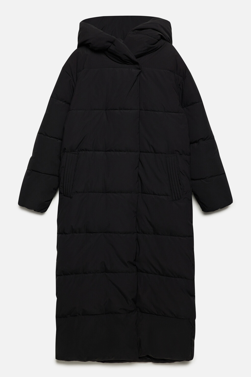 Пальто стеганое утепленное с капюшоном и поясом - цвет черный - 8