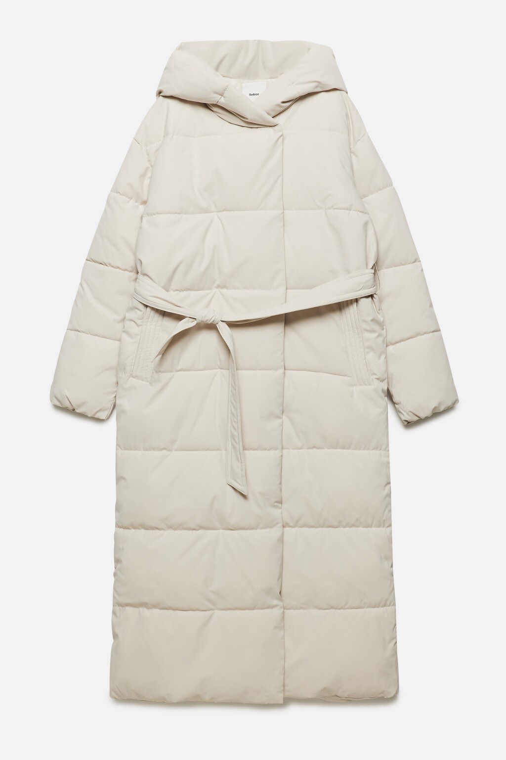 Пальто стеганое утепленное с капюшоном и поясом - цвет бежевый - 9