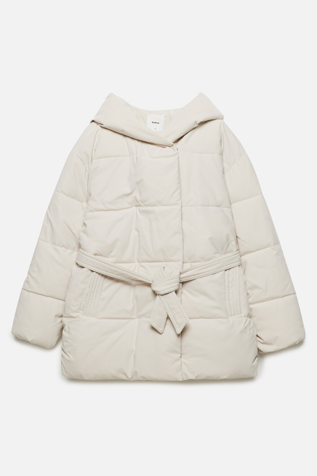 Куртка стеганая утепленная с капюшоном и поясом - цвет молочный - 8