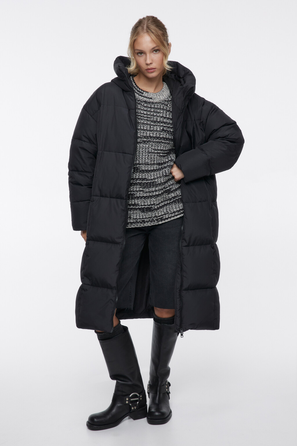 Пальто-пуховик стеганое на натуральном утеплителе - цвет черный - 5