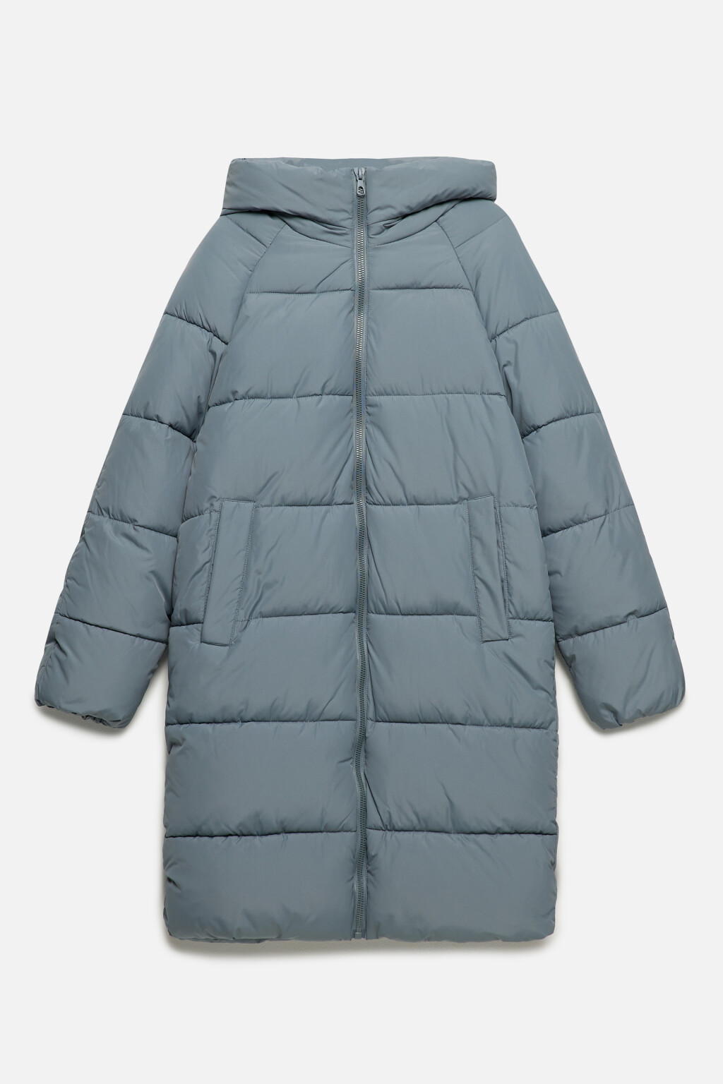 Пальто длинное стеганое утепленное с капюшоном - цвет зеленый - 9