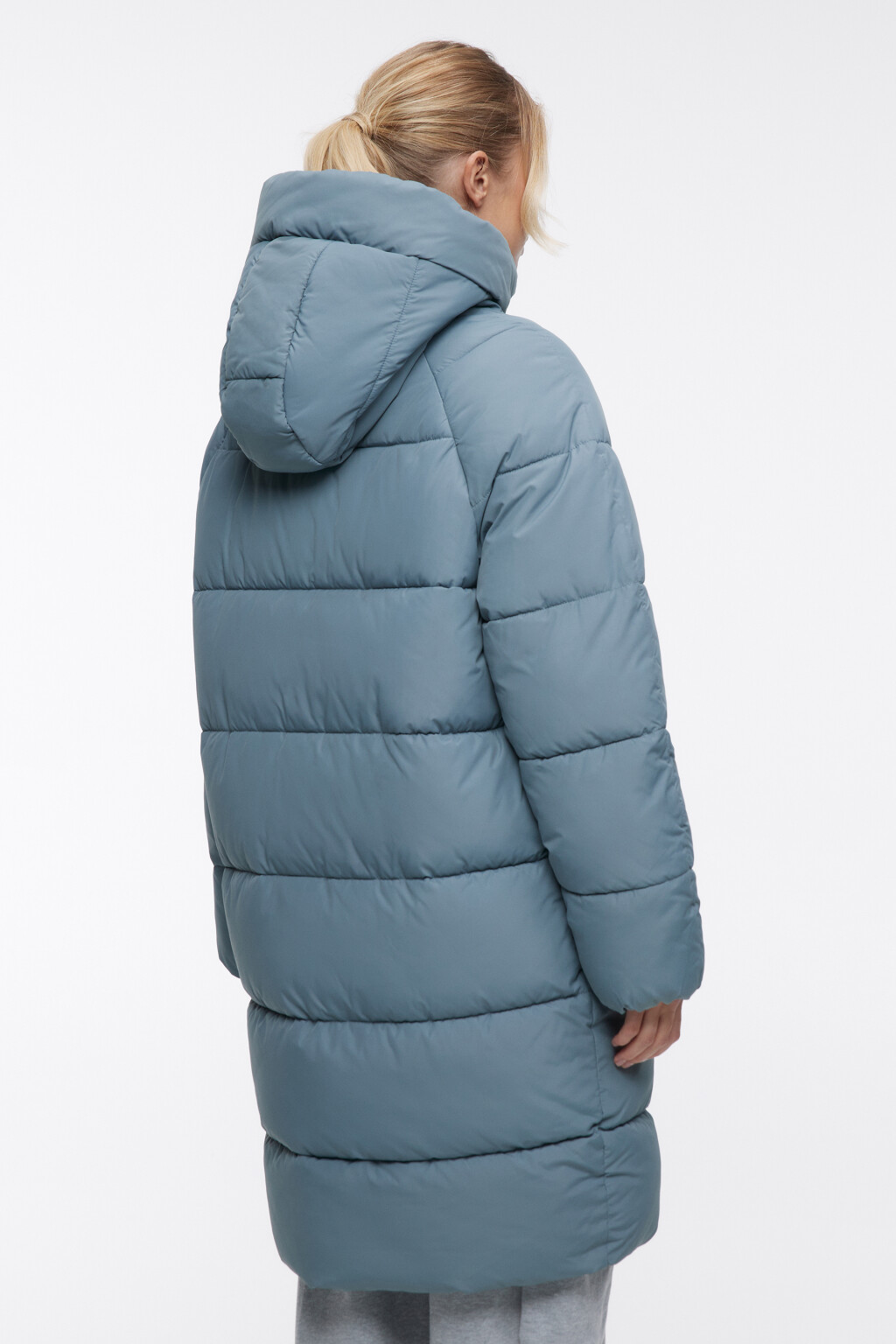 Пальто длинное стеганое утепленное с капюшоном - цвет зеленый - 4