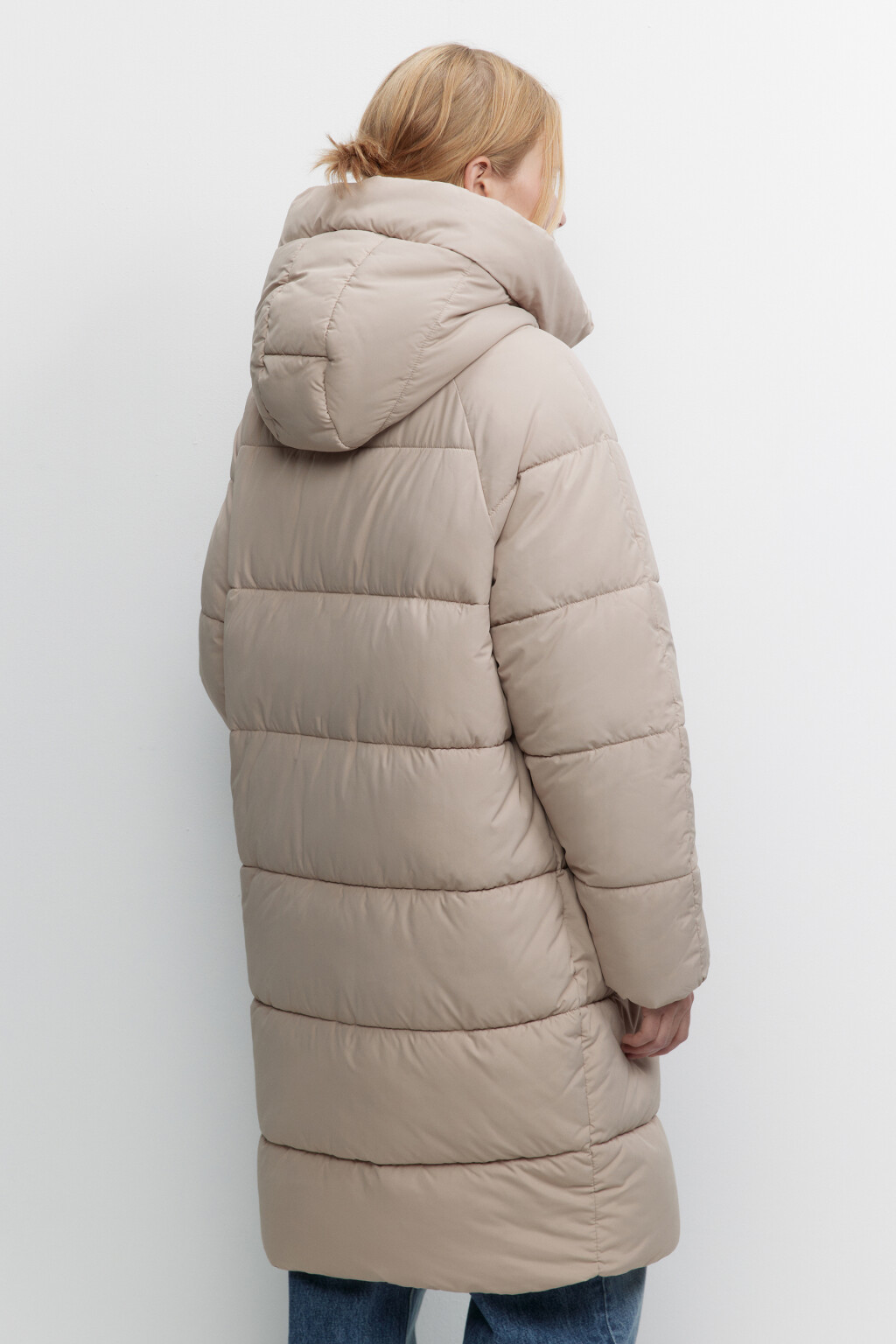 Пальто длинное стеганое утепленное с капюшоном - цвет бежевый - 4