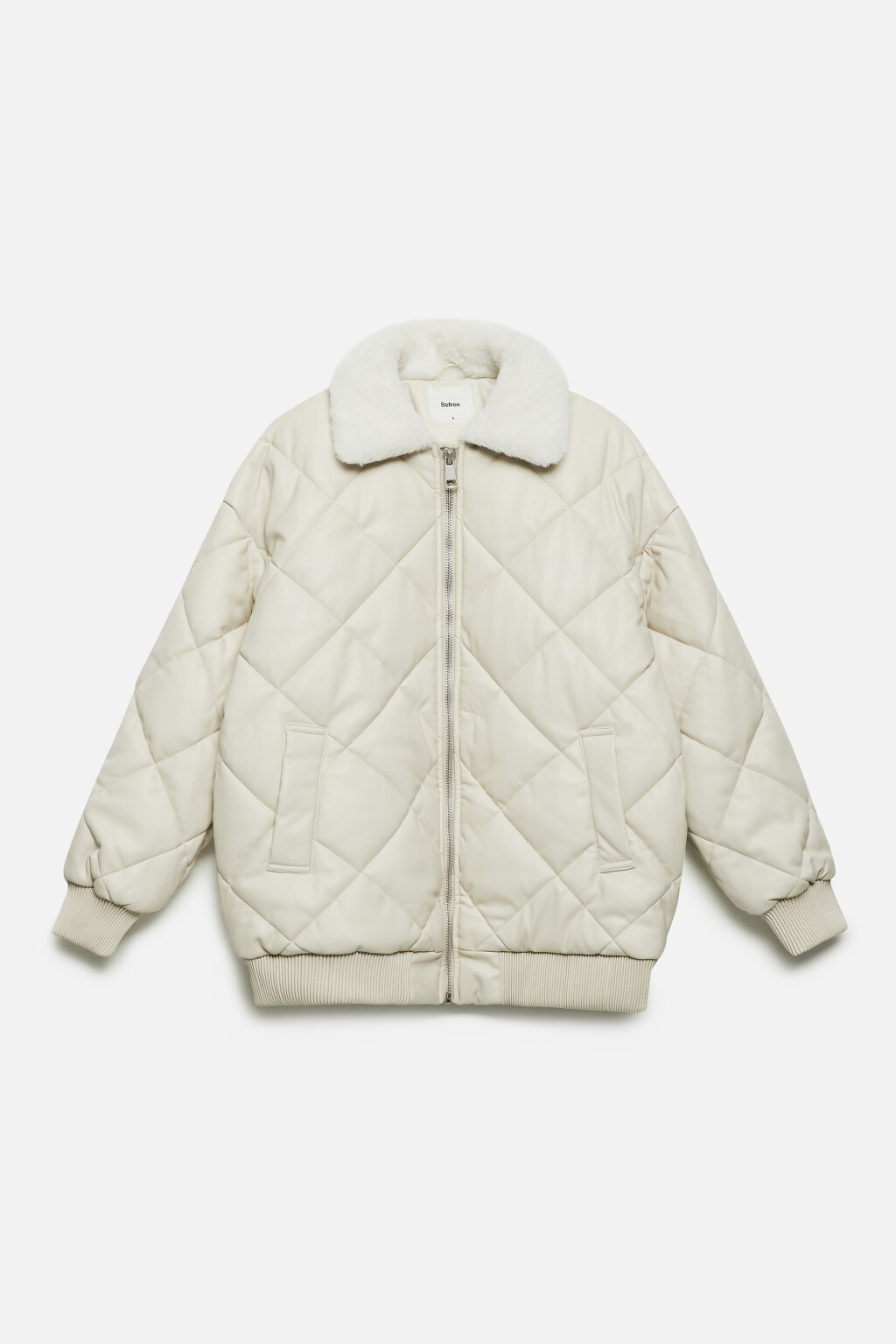 Куртка-бомбер oversize из искусственной кожи с меховым воротником - цвет молочный - 8