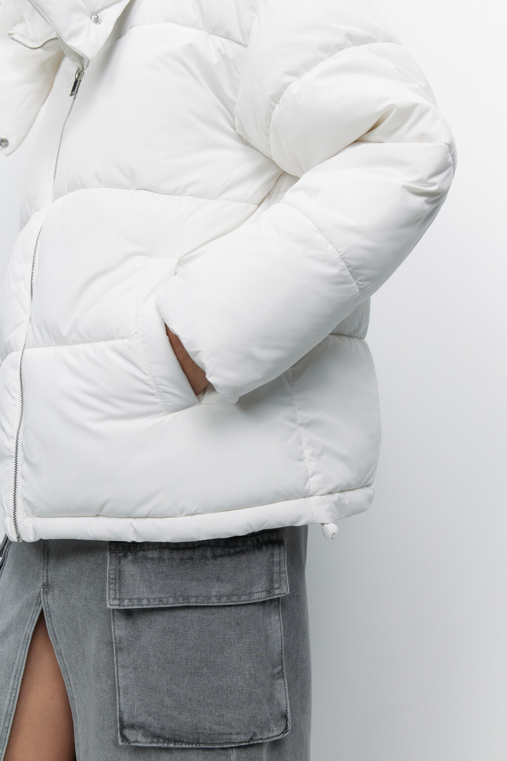 Куртка-пуховик стеганая короткая с капюшоном - цвет молочный - 6