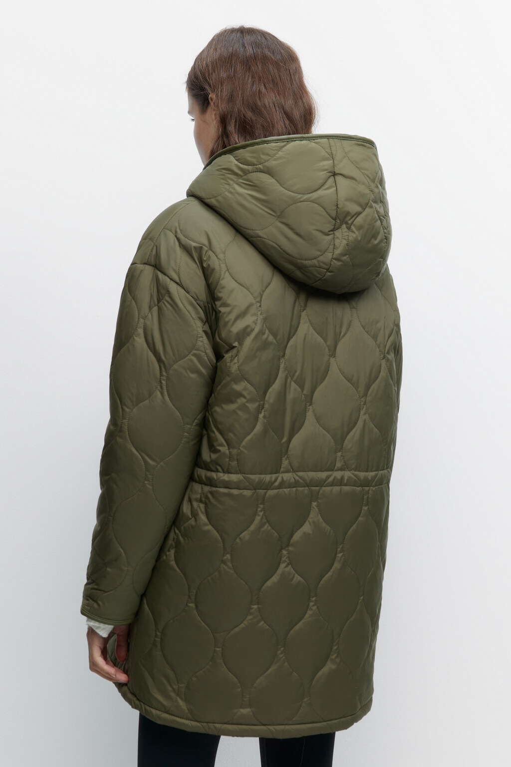 Куртка-парка стеганая с меховой подкладкой и капюшоном - цвет зеленый - 4