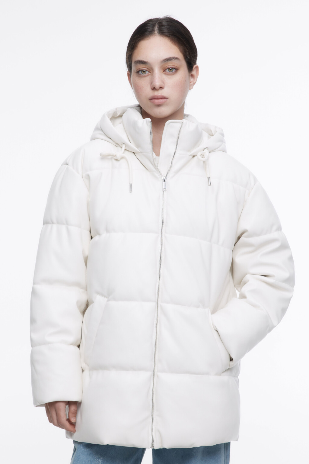 Куртка из искусственной кожи с капюшоном - цвет бежевый - 3