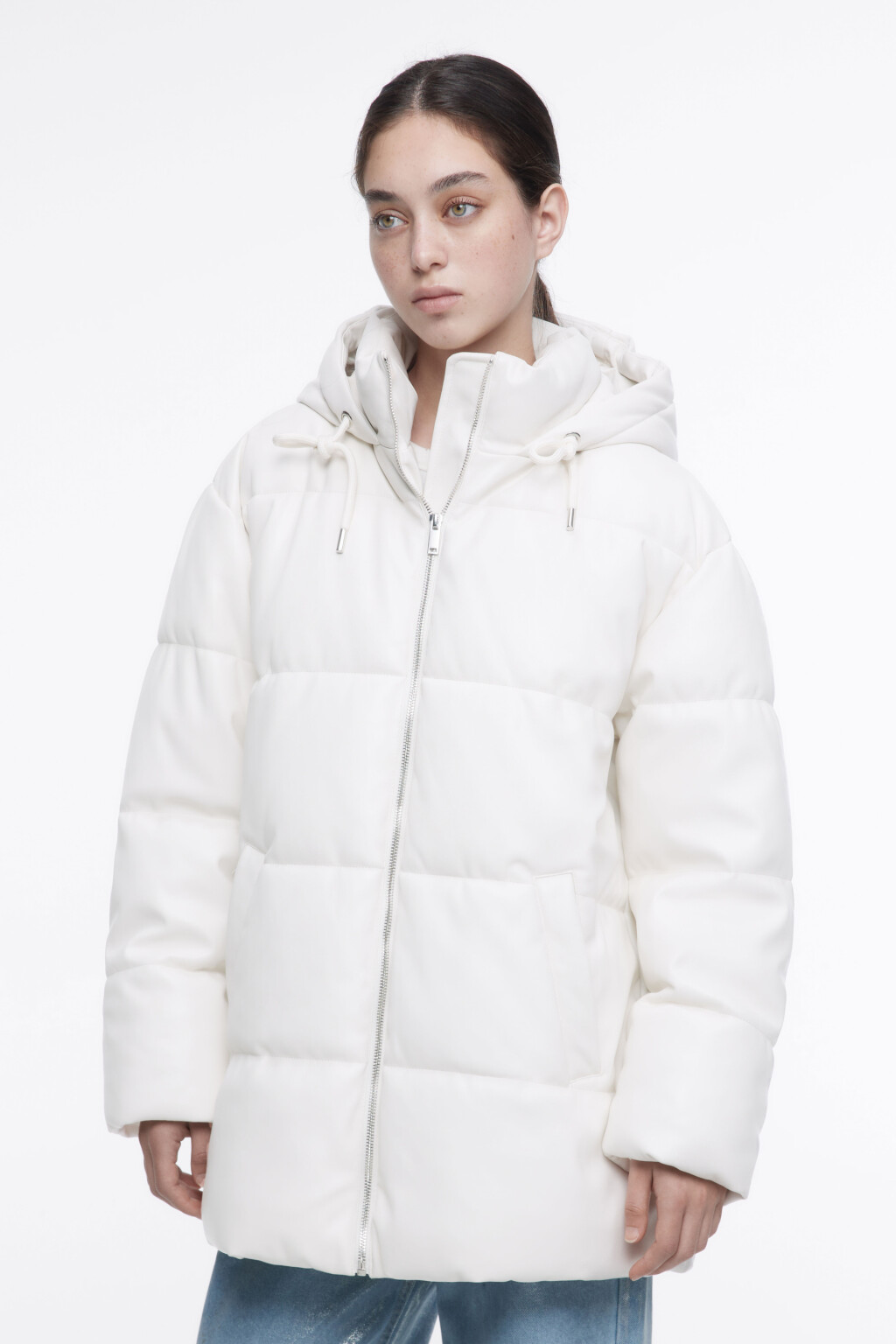 Куртка из искусственной кожи с капюшоном - цвет бежевый - 4