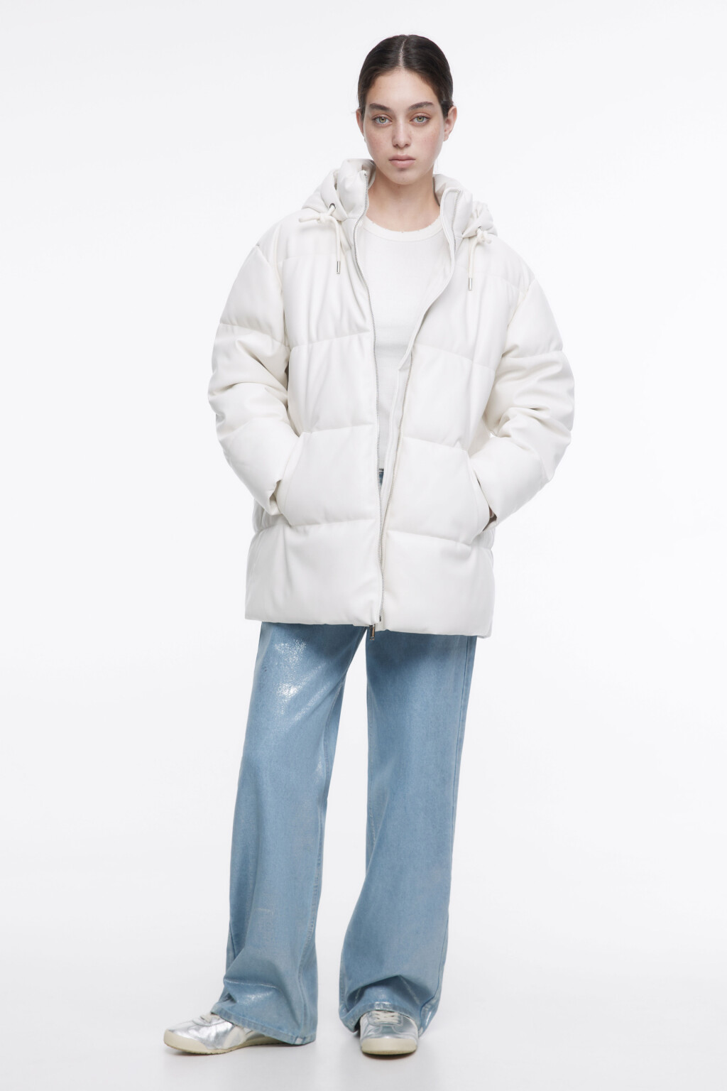 Куртка из искусственной кожи с капюшоном - цвет бежевый - 2