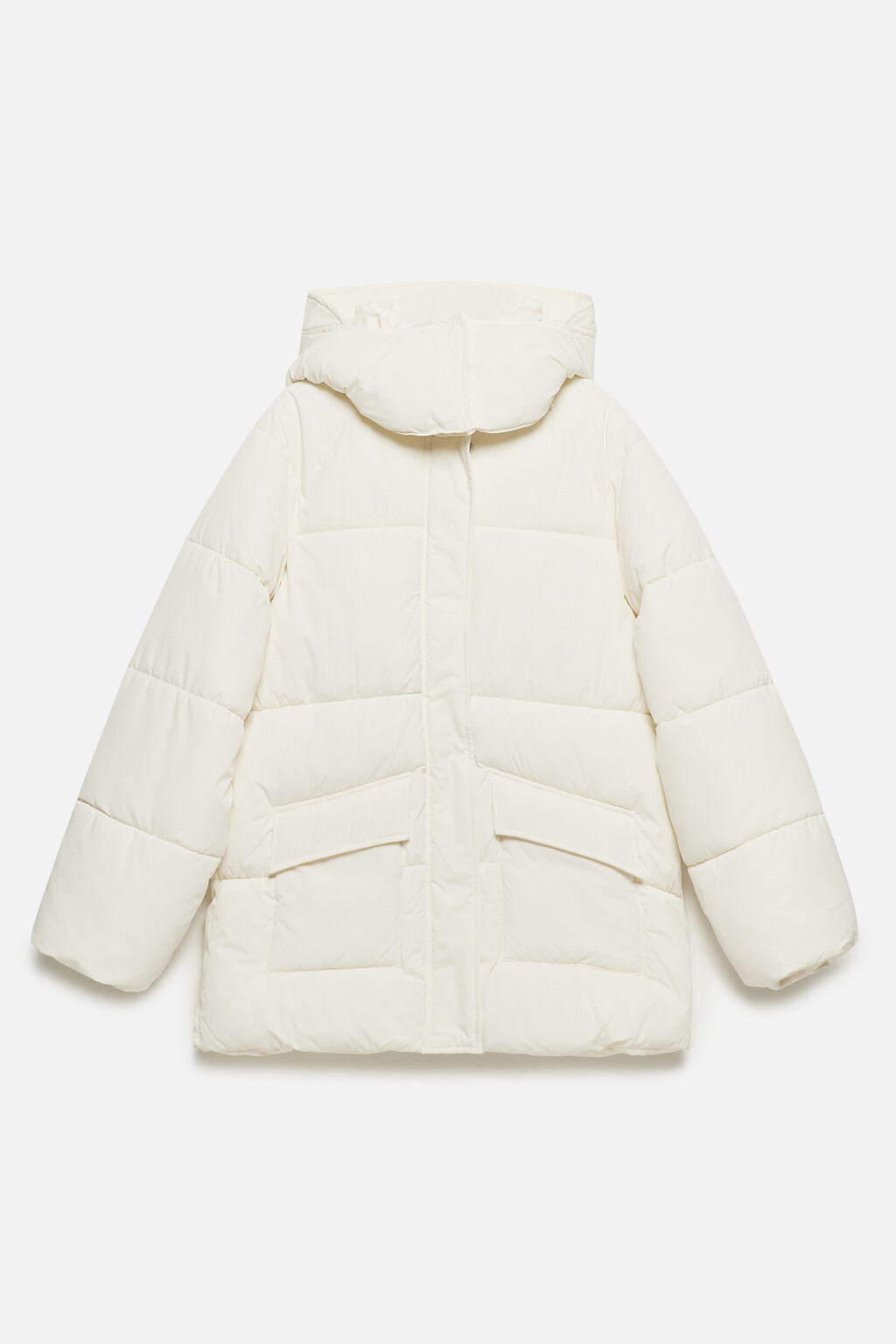 Куртка oversize стеганая утепленная с капюшоном - цвет молочный - 10