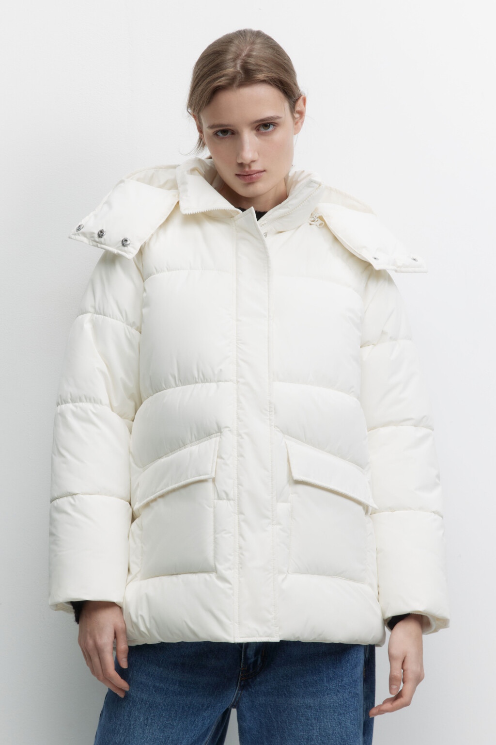 Куртка oversize стеганая утепленная с капюшоном - цвет молочный - 3