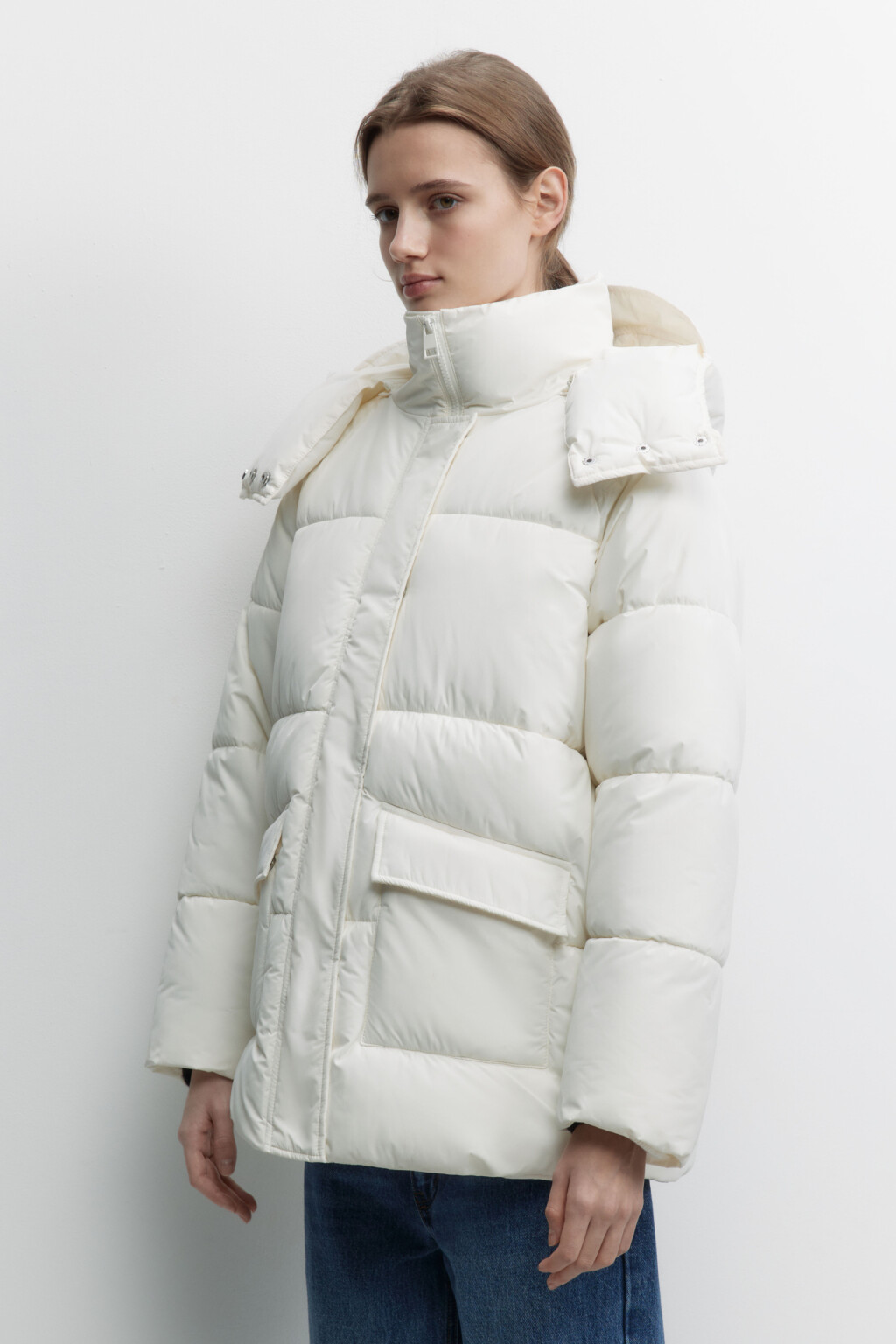 Куртка oversize стеганая утепленная с капюшоном - цвет молочный - 4