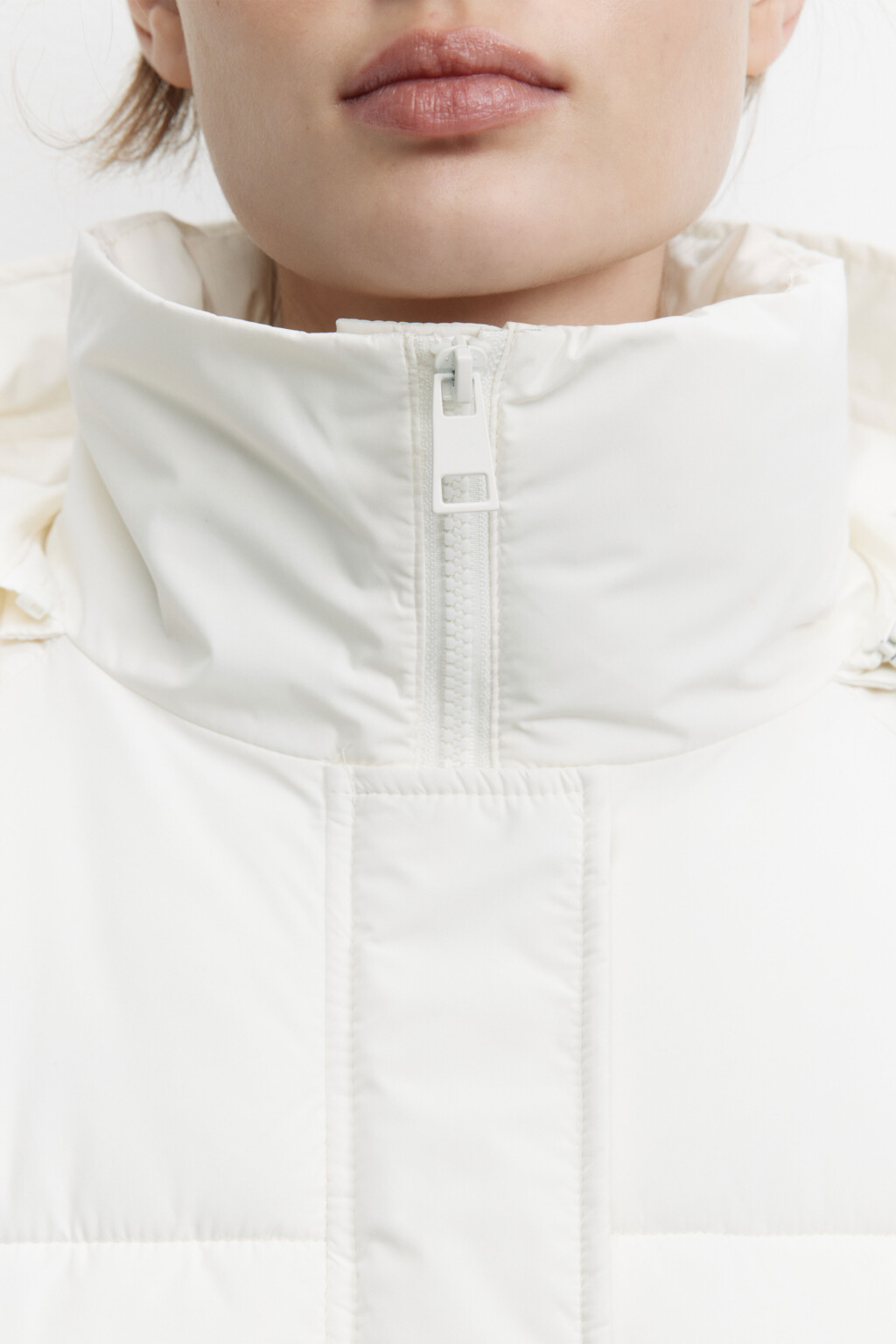 Куртка oversize стеганая утепленная с капюшоном - цвет молочный - 7