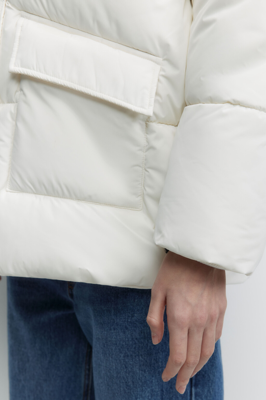 Куртка oversize стеганая утепленная с капюшоном - цвет молочный - 8