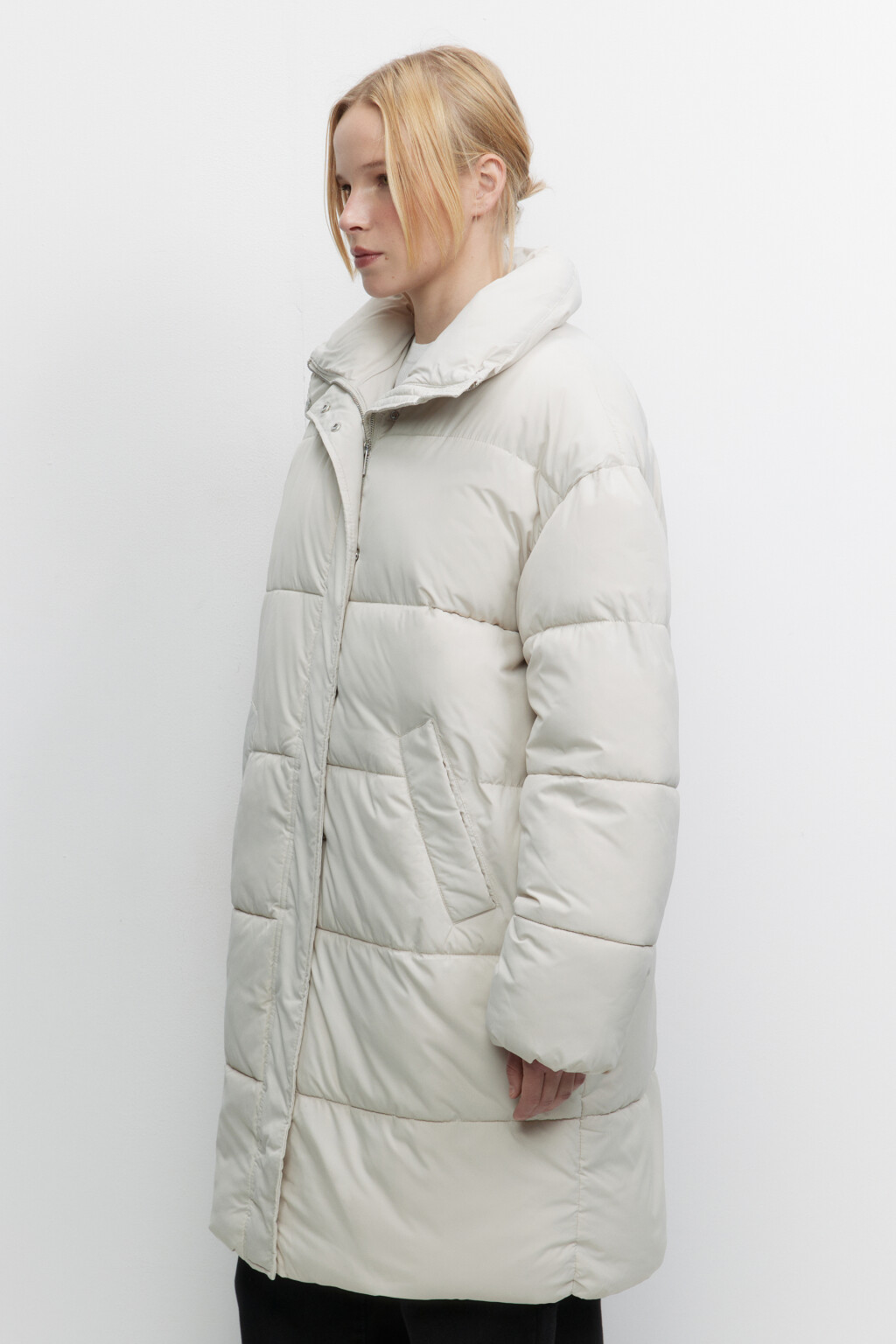 Куртка удлиненная стеганая с воротником-стойкой - цвет молочный - 3