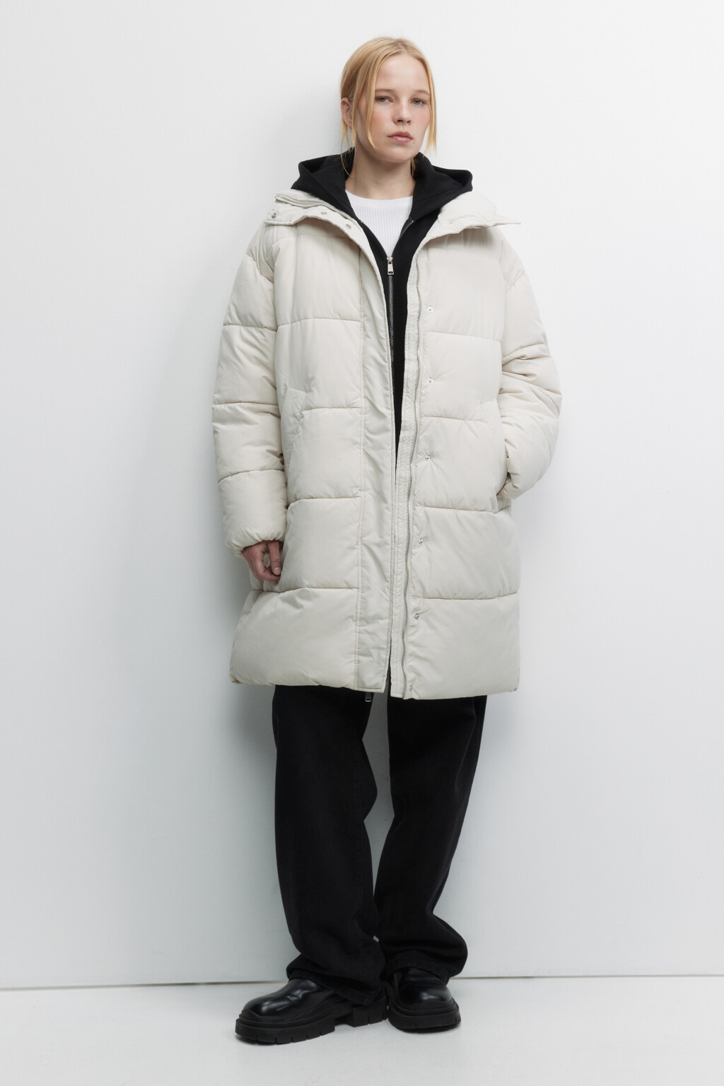 Куртка удлиненная стеганая с воротником-стойкой - цвет молочный - 1