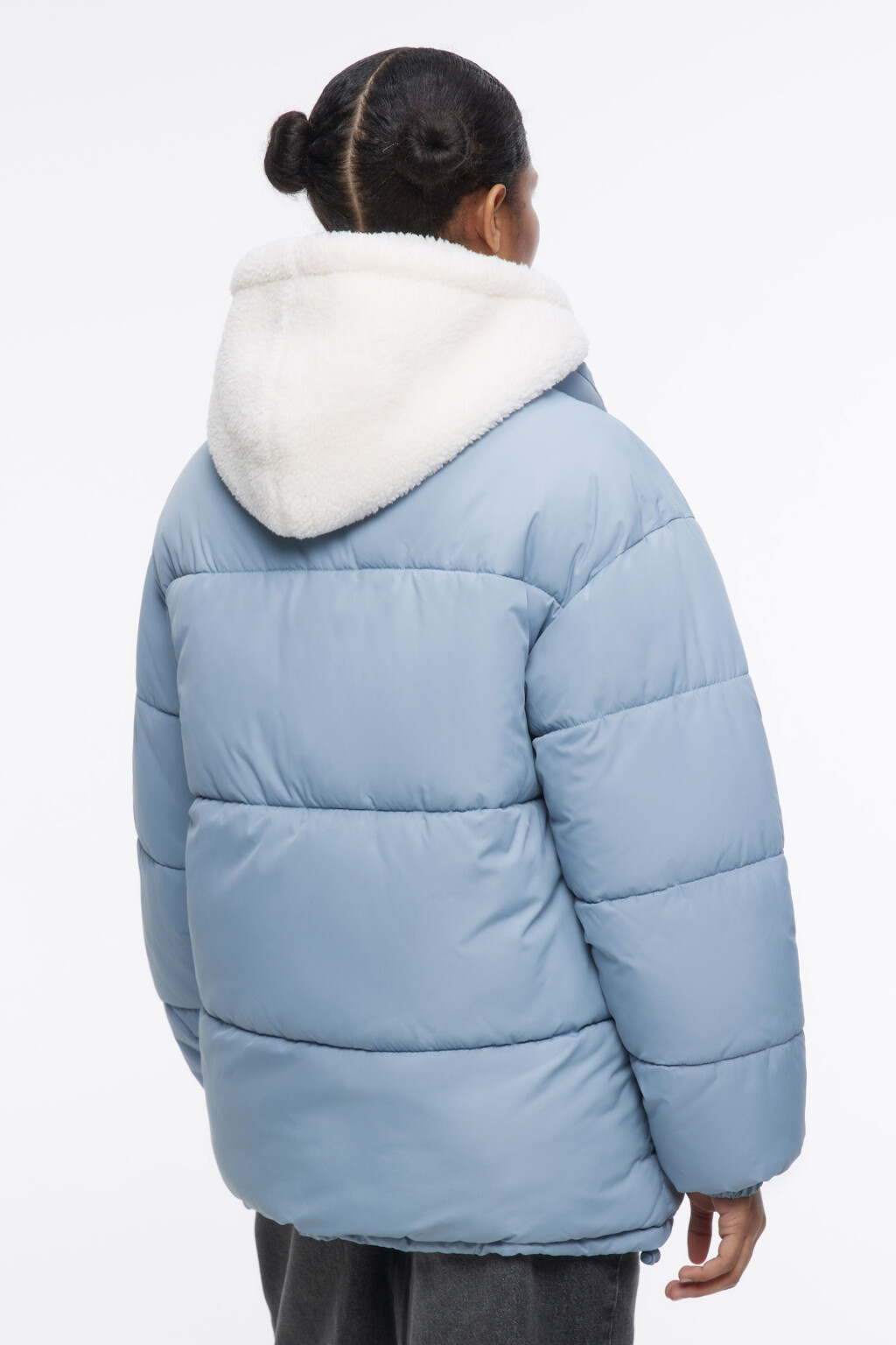 Куртка стеганая с капюшоном из искусственного меха - цвет голубой - 3