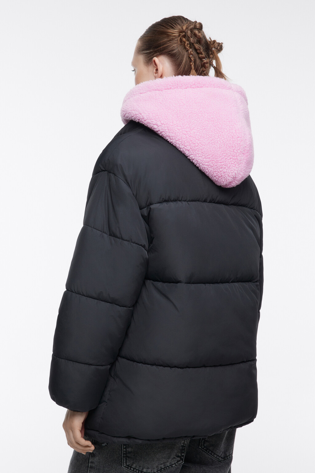 Куртка стеганая с капюшоном из искусственного меха - цвет черный - 6