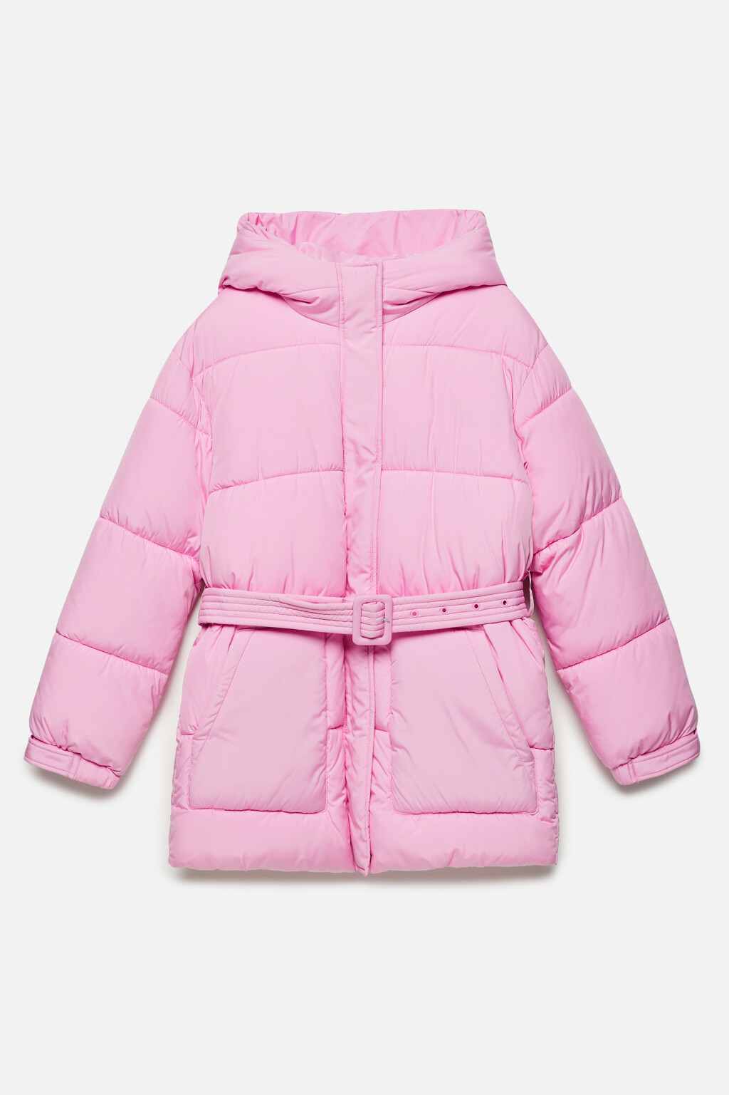 Куртка стеганая с поясом и капюшоном с ушками - цвет розовый - 9
