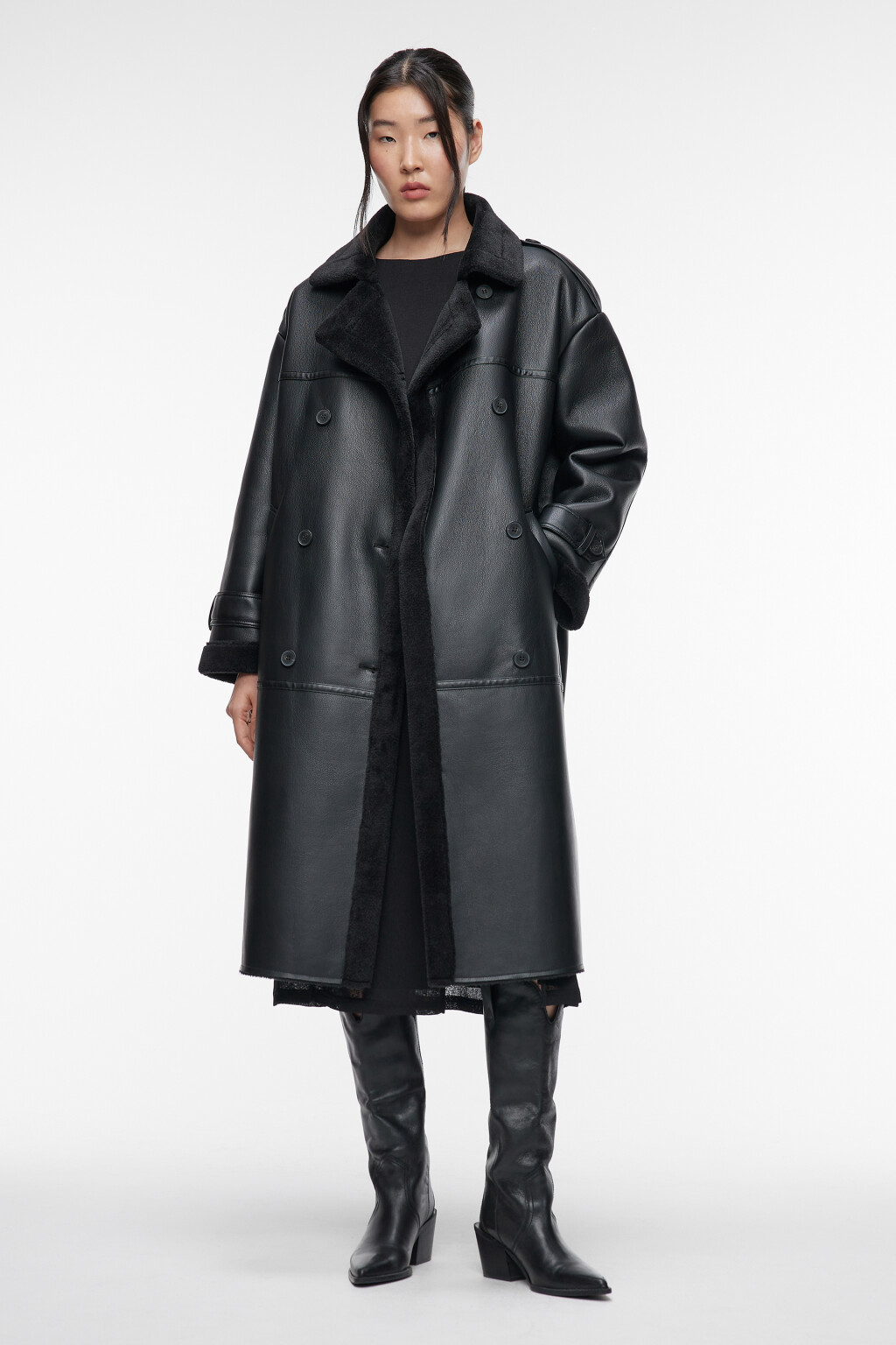 Дубленка длинная из искусственной кожи - цвет черный - 5