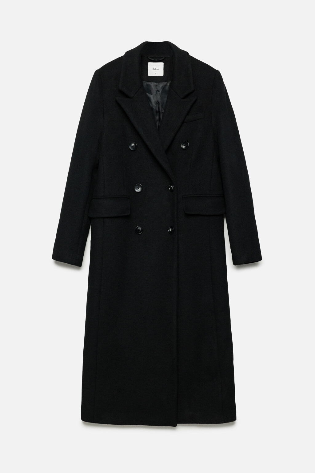 Пальто длинное двубортное из шерстяной ткани - цвет черный - 11