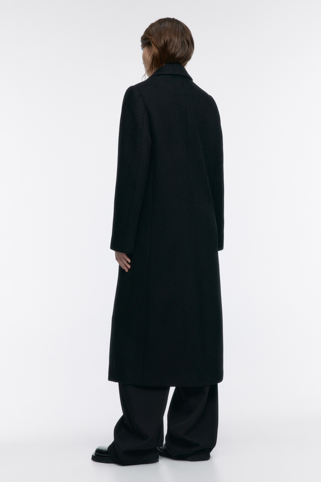 Пальто длинное двубортное из шерстяной ткани - цвет черный - 5