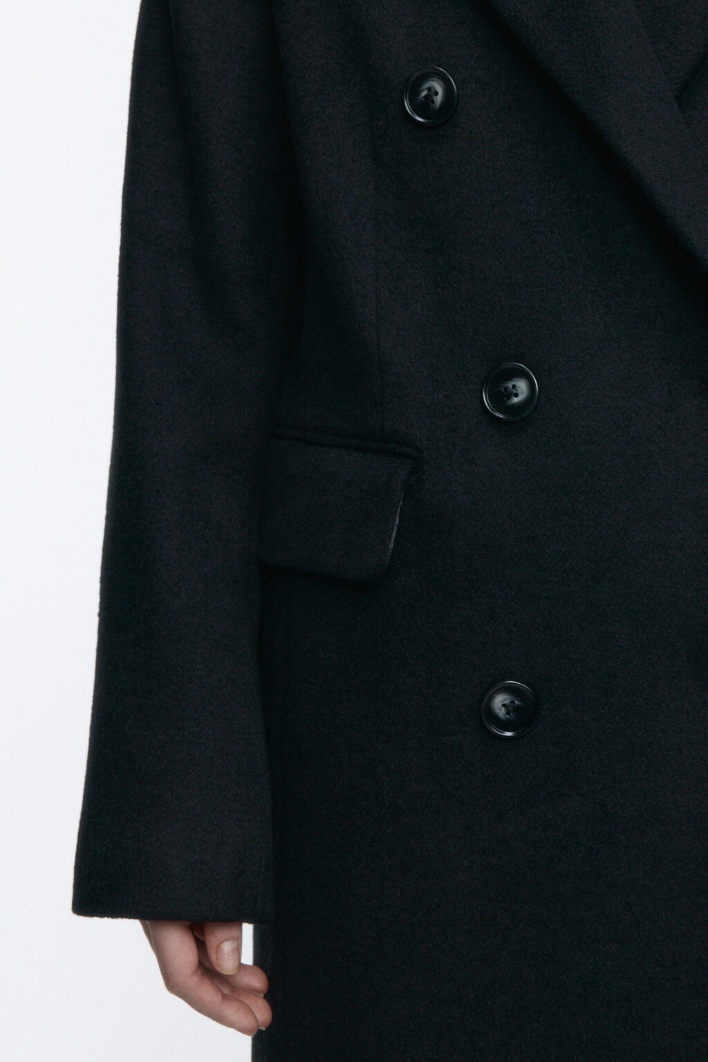 Пальто длинное двубортное из шерстяной ткани - цвет черный - 7